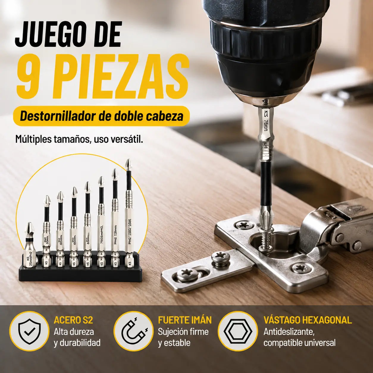 🧰⚒️ 【Puntas de destornillador antideslizantes K5 [25-150L] Juego de nueve piezas】Destornillador Phillips antideslizante, taladro eléctrico magnético súper duro y potente