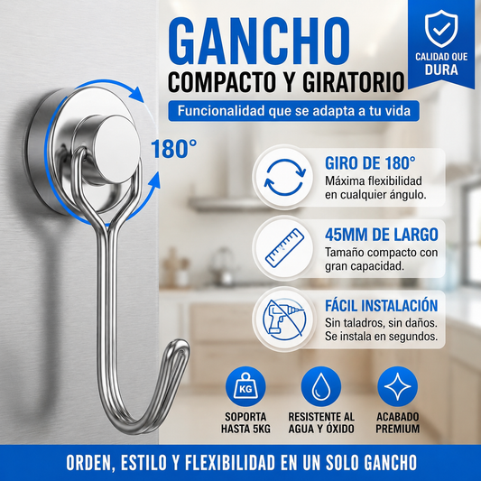 🔥Compra 10 y llévate 10 gratis, 20 piezas ⚡Ganchos magnéticos giratorios resistentes y de alta resistencia sin necesidad de taladrar