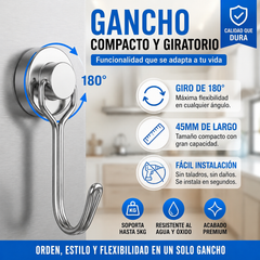 🔥Compra 10 y llévate 10 gratis, 20 piezas ⚡Ganchos magnéticos giratorios resistentes y de alta resistencia sin necesidad de taladrar