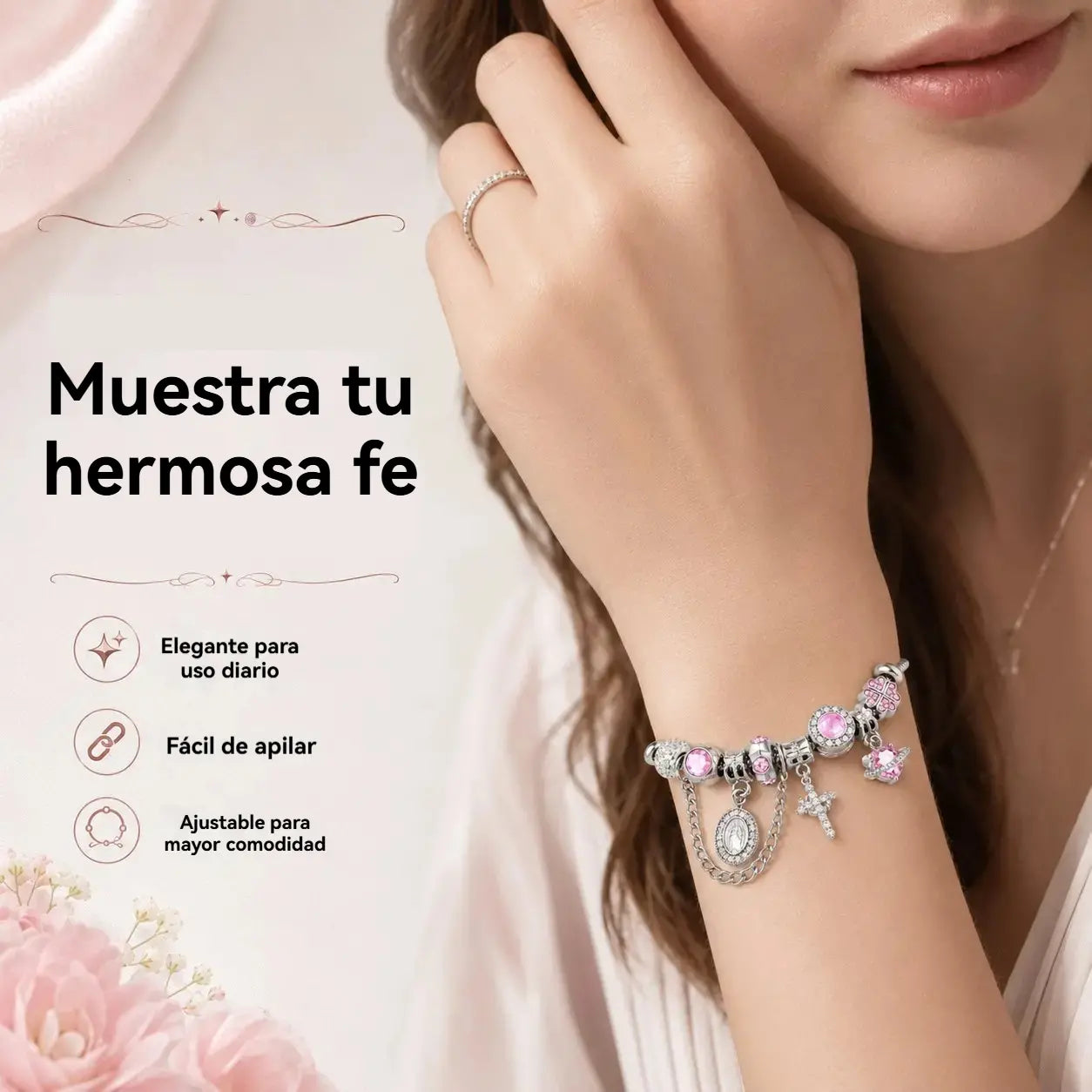 ✨Pulsera de cuentas de la Virgen María - Cadena de hueso de serpiente bicolor en oro y plata