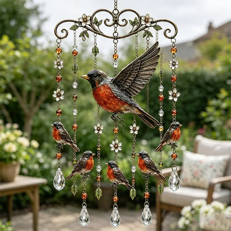 🐦Kristály szélcsengő kolibrivel és retró stílusú festett mintával