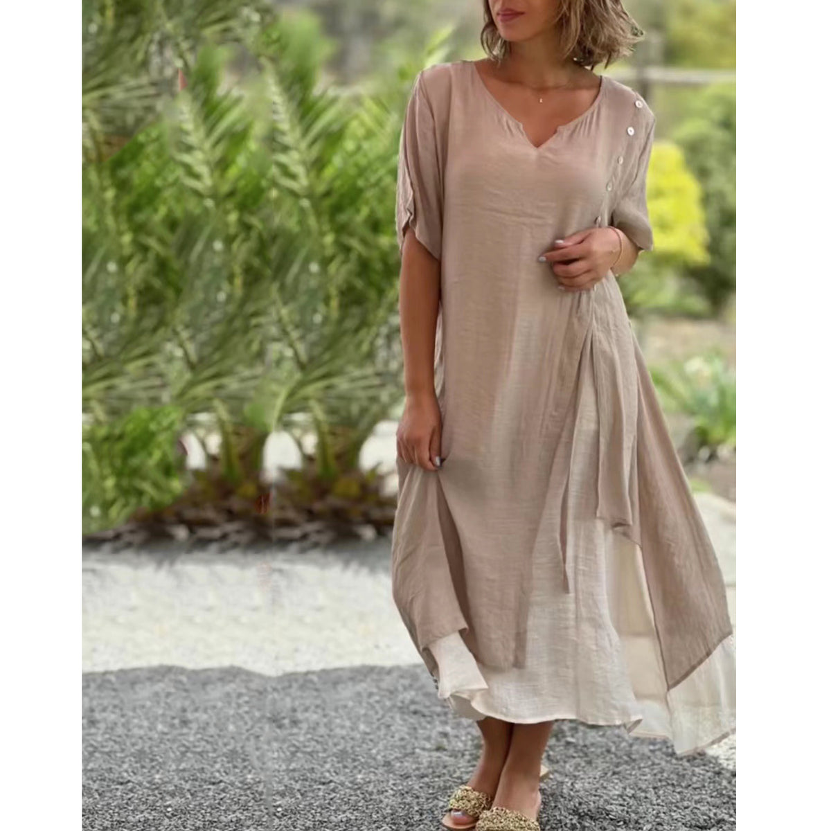 😍Venta caliente: vestido de ropa interior de algodón de dos piezas irregular con cuello en V falso de moda