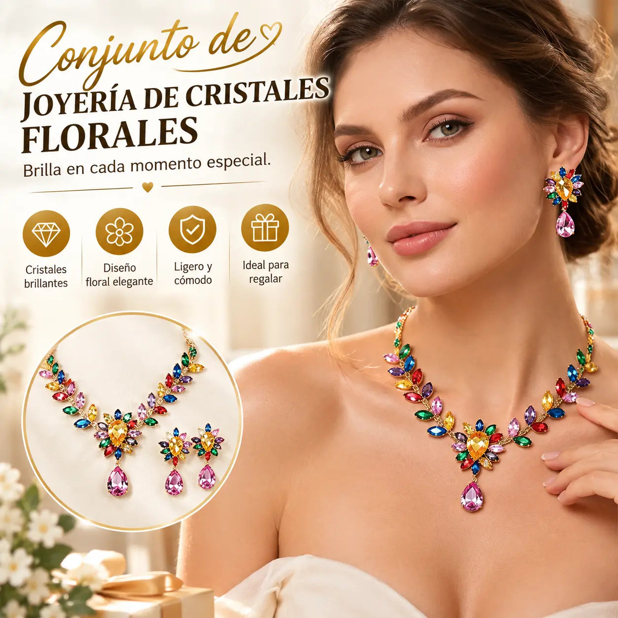 🎉 ¡Oferta 2026! ¡Más de 54.000 unidades vendidas! 🌸 Conjunto de collar floral informal para mujer: cristales, microengaste y pendientes a juego 💎