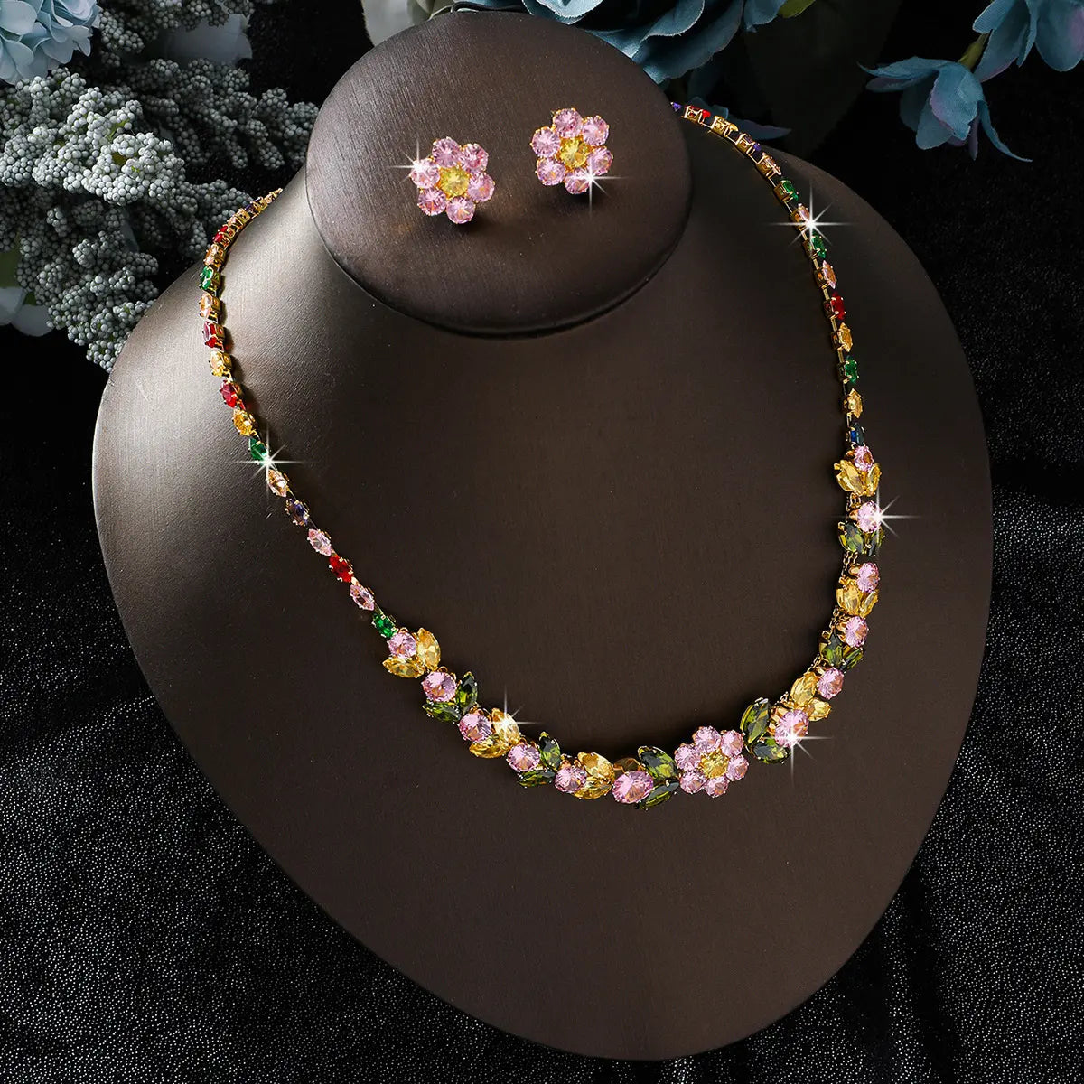 🎉 ¡Oferta 2026! ¡Más de 54.000 unidades vendidas! 🌸 Conjunto de collar floral informal para mujer: cristales, microengaste y pendientes a juego 💎