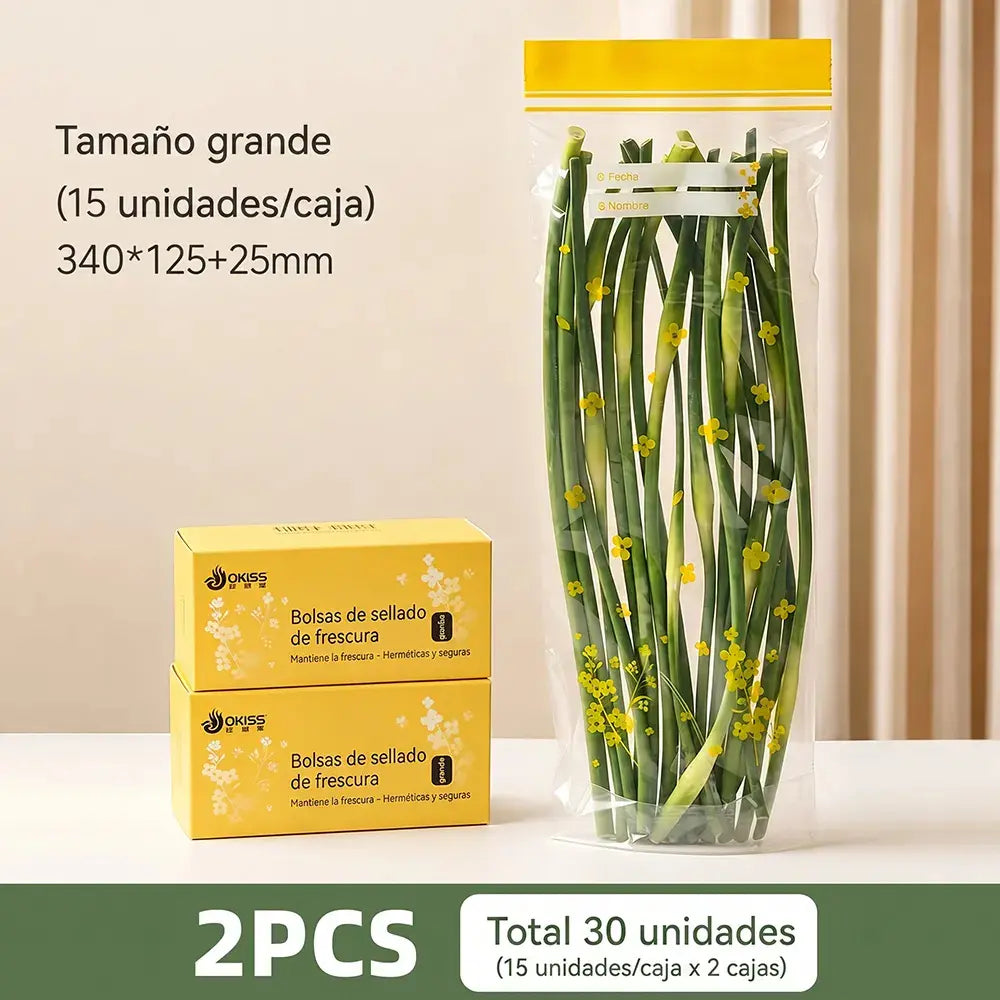 🎁 Compra 1 y llévate 1 (30 unidades en total) 🥦🥩 | Bolsas de Conservación con Doble Sellado Hermético, Extra Gruesas y Resistentes, Antifugas – Aptas para Congelador y Microondas