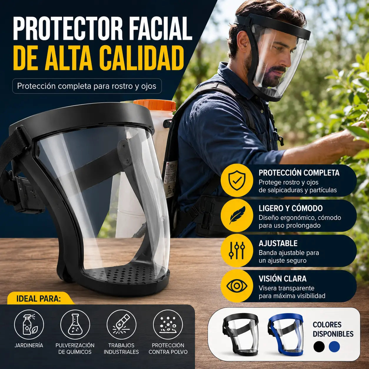 🥽 Máscara facial protectora de alta definición – Pantalla transparente antivaho para soldadura, protege contra salpicaduras, polvo y partículas 🛡️