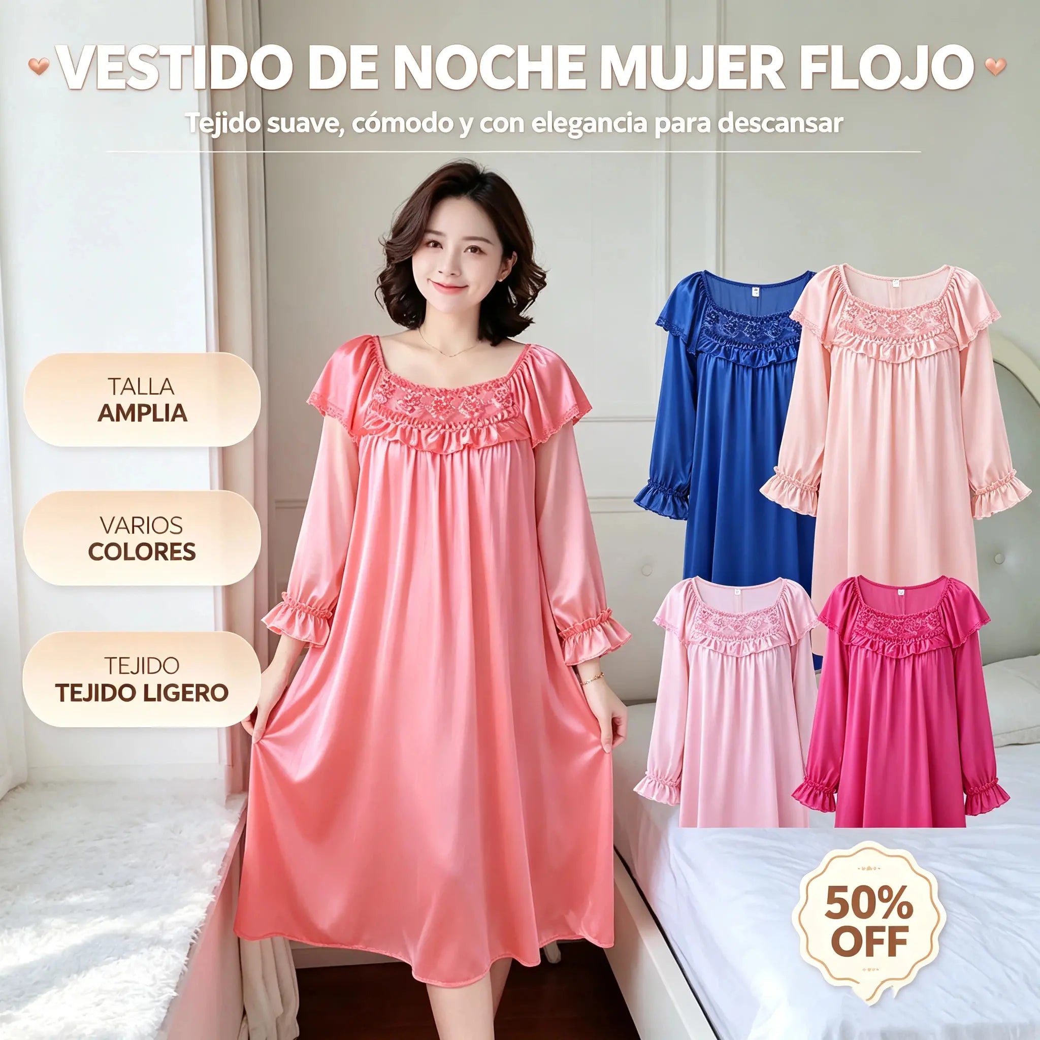 【M-2XL】Camisón de casa, camisón largo, confeccionado con tejido de seda helada de alta calidad, agradable para la piel.