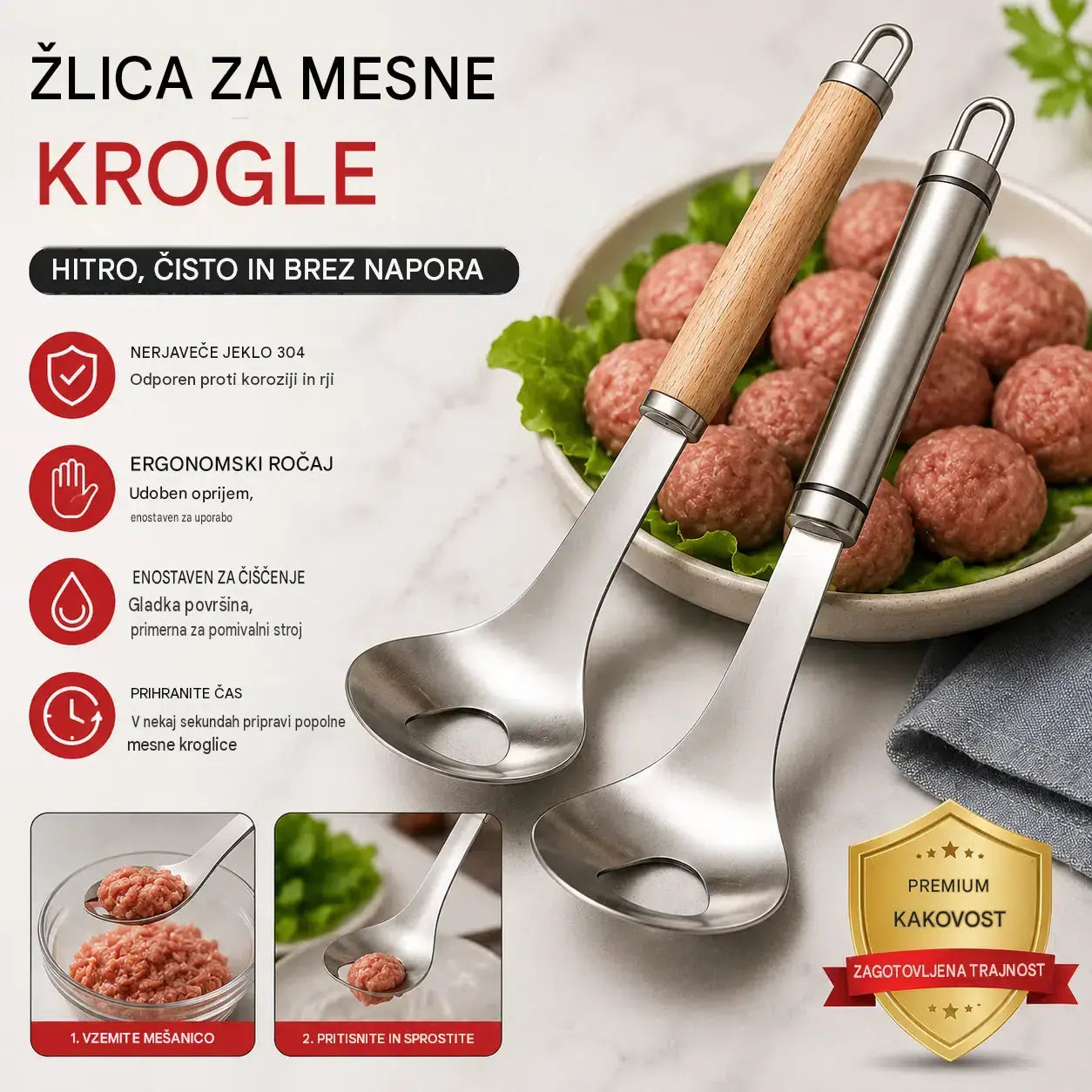 🍖 【2 kosa】Mod za mesne kroglice iz nerjavečega jekla 304 – idealen za pripravo mesnih in ribjih mesnih kroglic, popoln za kuhanje doma 🥄