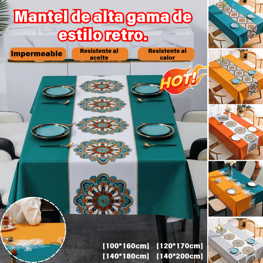 🔥【Promoción de último día】【140*200cm】Mantel de estilo retro de alta gama impermeable, a prueba de aceite y anti-escaldaduras.