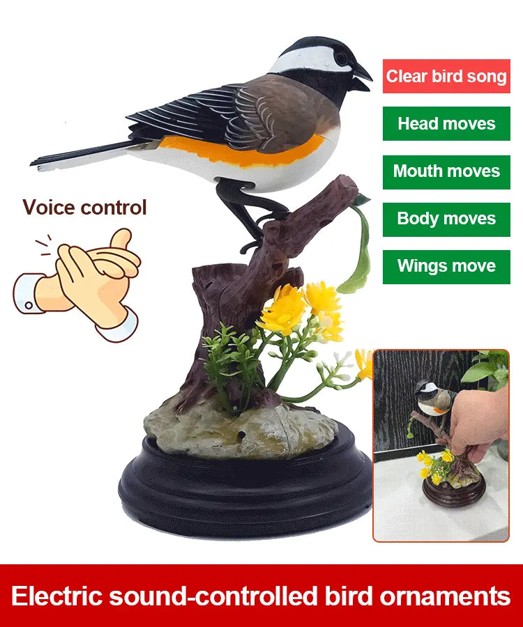 🦜🐦Adornos de pájaros creativos, lindos y controlados por voz para decoración de escritorio de habitación.