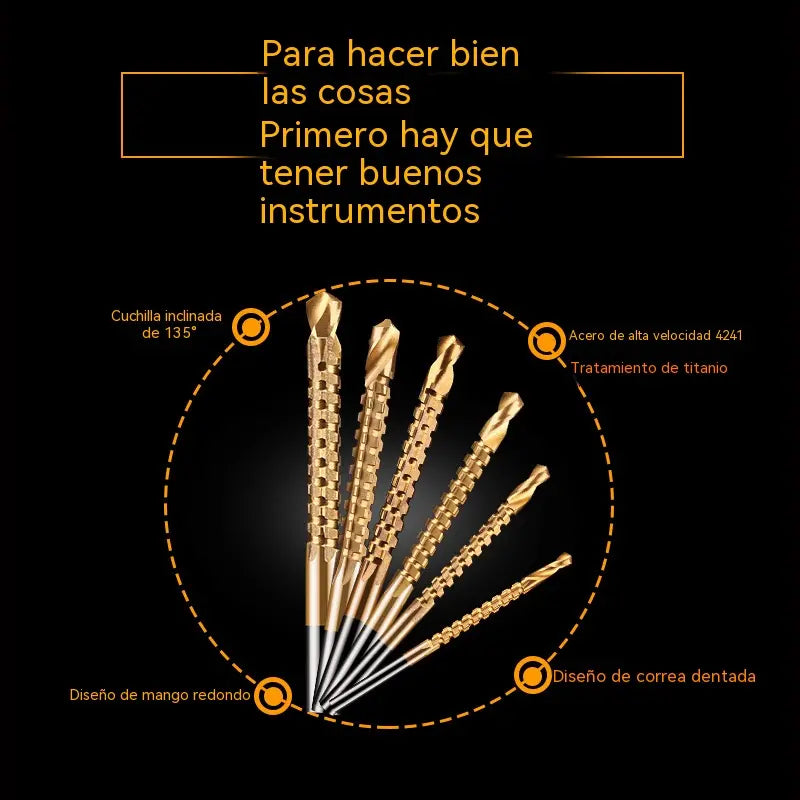 【Juego de 6 piezas】⚙️ Juego de brocas helicoidales: fabricadas en acero rápido, con recubrimiento de titanio y aptas para diversos materiales 🧰
