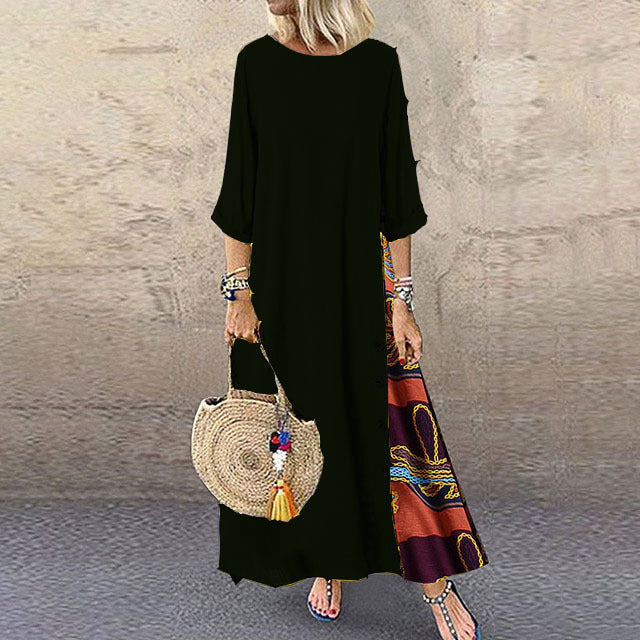 🌾💕[M-5XL] Nuevo vestido vintage de lino con manga media, suave y cómodo