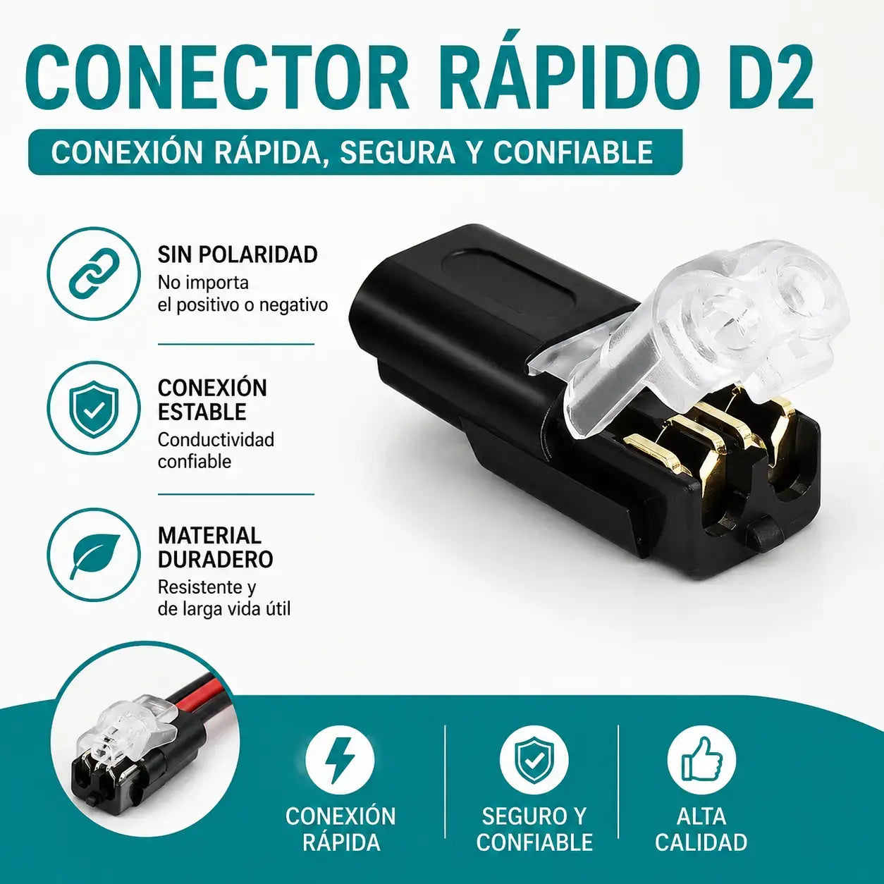 🔥【20 piezas 24 euros】🏆Conector enchufable de doble cable con presilla de bloqueo