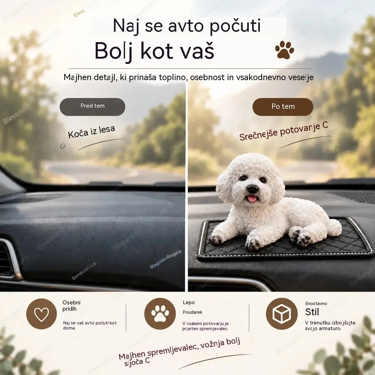 🐶✨ Okrasek za avto v obliki kodrasta: najljubša popestritev armaturne plošče