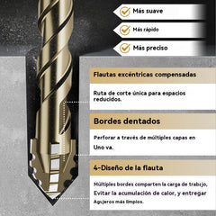 4+5+6+8+10+12mm（6 piezas）🔥Juego de brocas excéntricas de 4 flautas de alta resistencia-