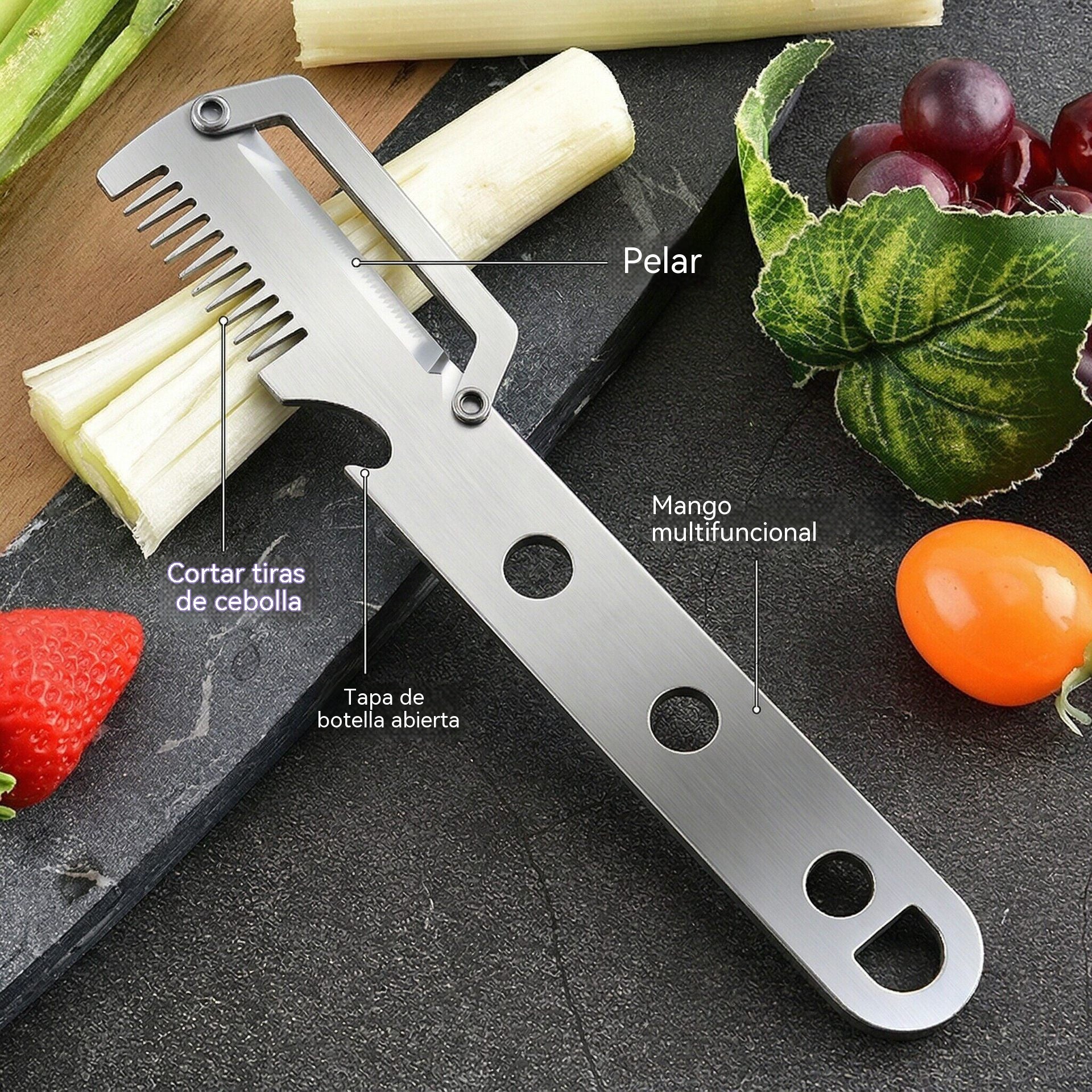 🔪✨【Compra uno y llévate otro gratis】Pelador de acero inoxidable 3 en 1, duradero, totalmente de acero, con agarre cómodo.