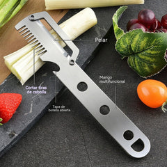 🔪✨【Compra uno y llévate otro gratis】Pelador de acero inoxidable 3 en 1, duradero, totalmente de acero, con agarre cómodo.