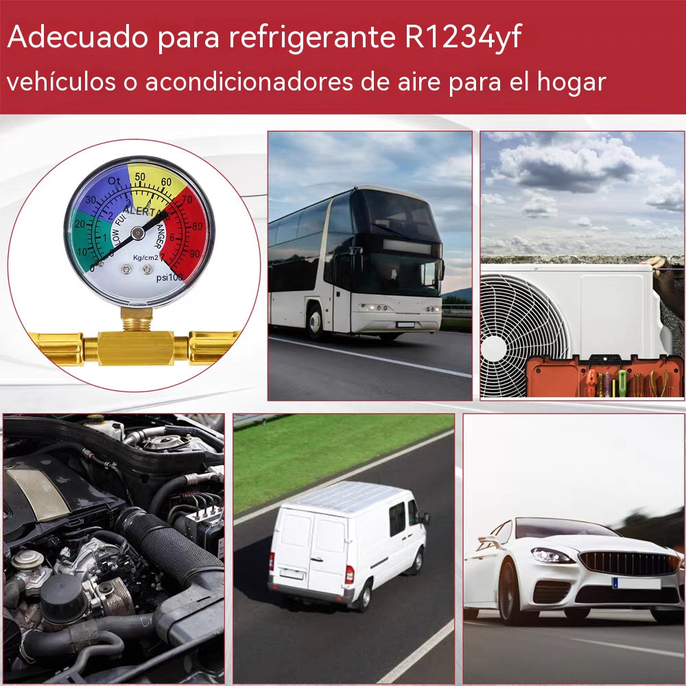 🔧❄️ Recarga de refrigerante R1234YF para aire acondicionado con manómetro – A prueba de fugas, fácil de leer, apto para aires acondicionados de automóviles, camiones o casas – Recarga segura para hacerlo usted mismo 🚗