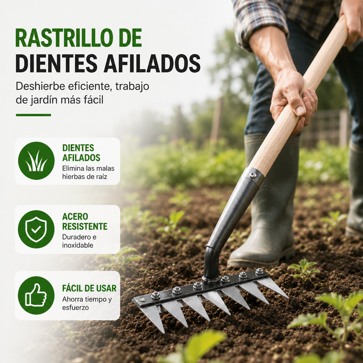 Rastrillos para maleza con púas de acero al carbono para jardín: duraderos, con agarre ergonómico y para desherbar de manera eficiente 🌱