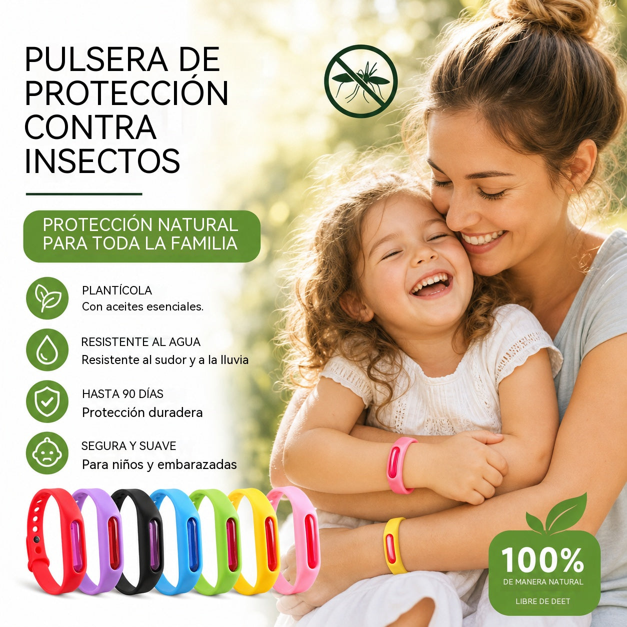 🎁【Compra 3 y llévate 3 gratis】🦟 Pulsera repelente de mosquitos impermeable para exteriores, apta para adultos y niños.