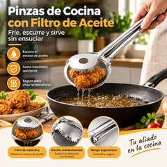 🍳 Pinza Colador 2 en 1 de Acero Inoxidable | Escurridor de Aceite para Freír y Cocinar