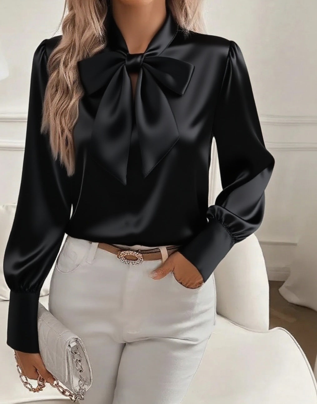 😍💕Camisa de seda de moda otoño e invierno 2025, estilo elegante.