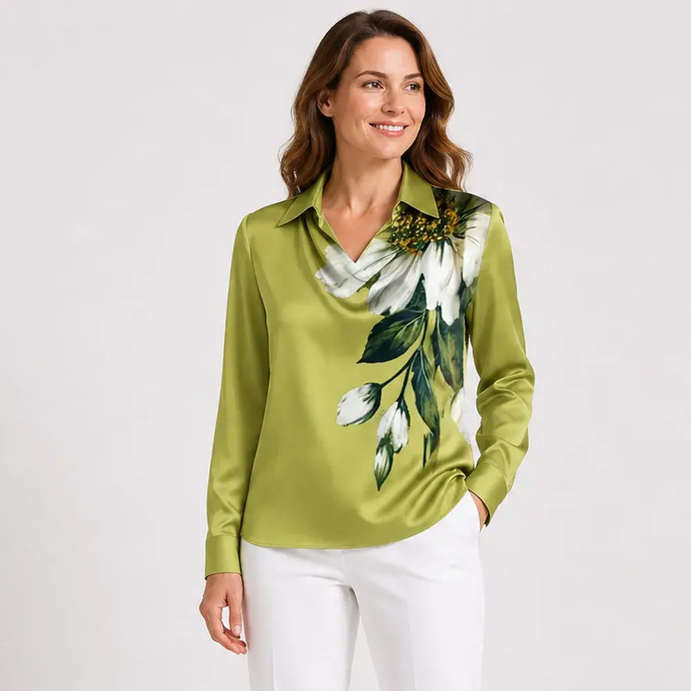 🔥【S-3XL】【40-100 kg】✨Camisa de solapa estampada de color sólido para mujer