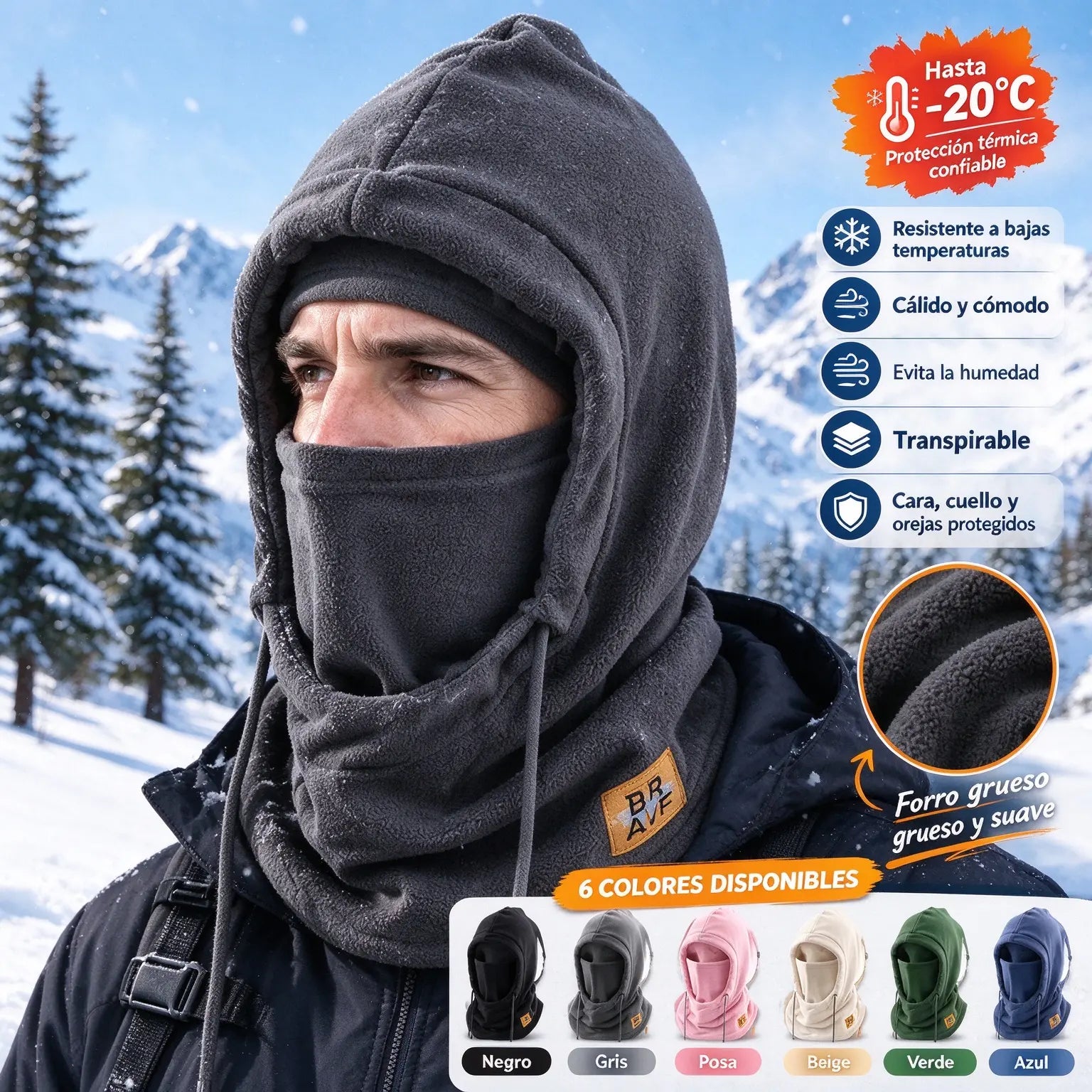❄️ Gorro térmico integral con forro polar que te mantiene abrigado hasta -20 grados Celsius. ⛷️ Ideal para esquiar, andar en moto y actividades al aire libre.
