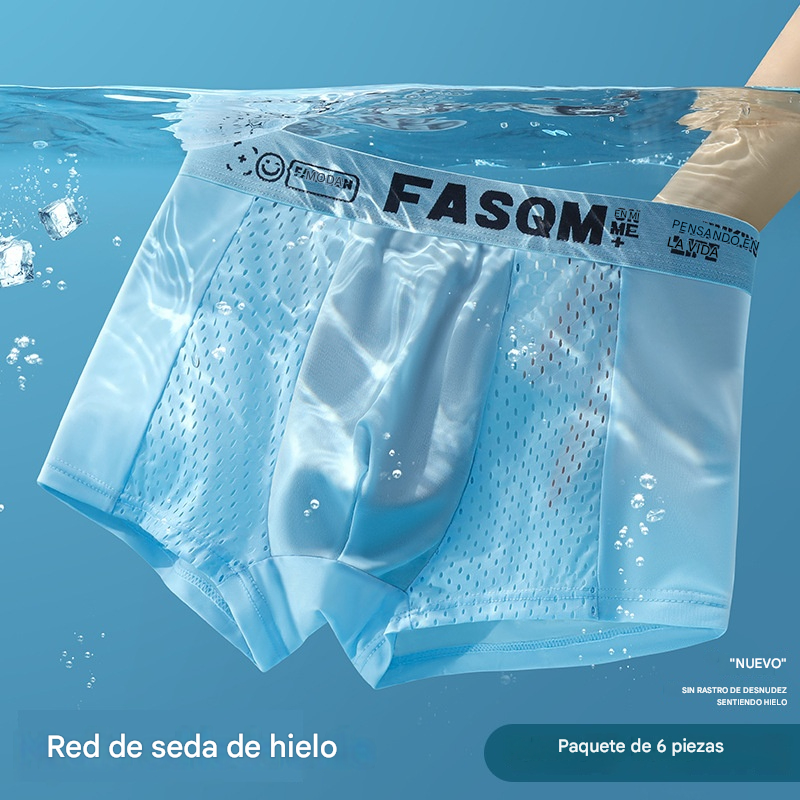🔥【6 piezas - 6 colores】Calzoncillos bóxer para hombre hechos de material Air Mesh Ice Silk. Elásticos, cómodos y transpirables.