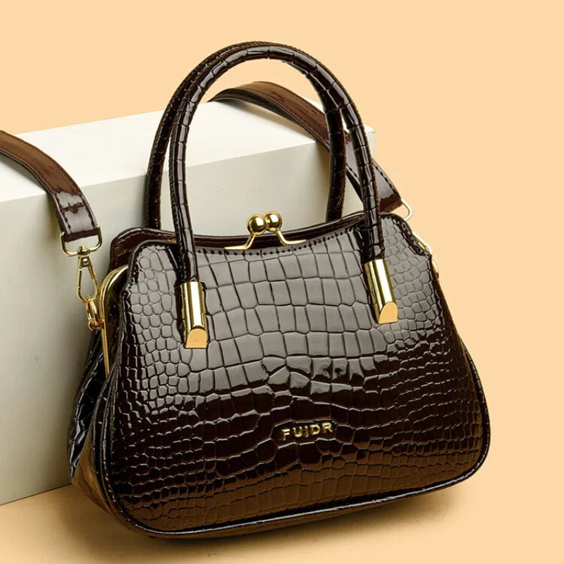 Elegante bolso de mano para mujer de piel de cocodrilo