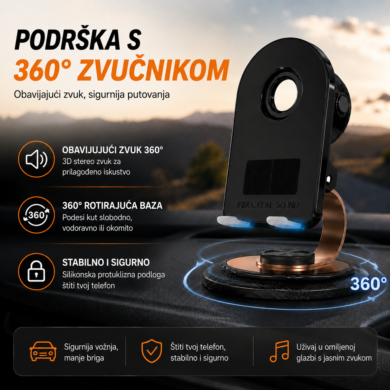 🔥📢 50% POPUSTA! Bluetooth zvučnik 5 u 1 s bežičnim punjenjem i podesivim držačem za telefon 🎶⚡