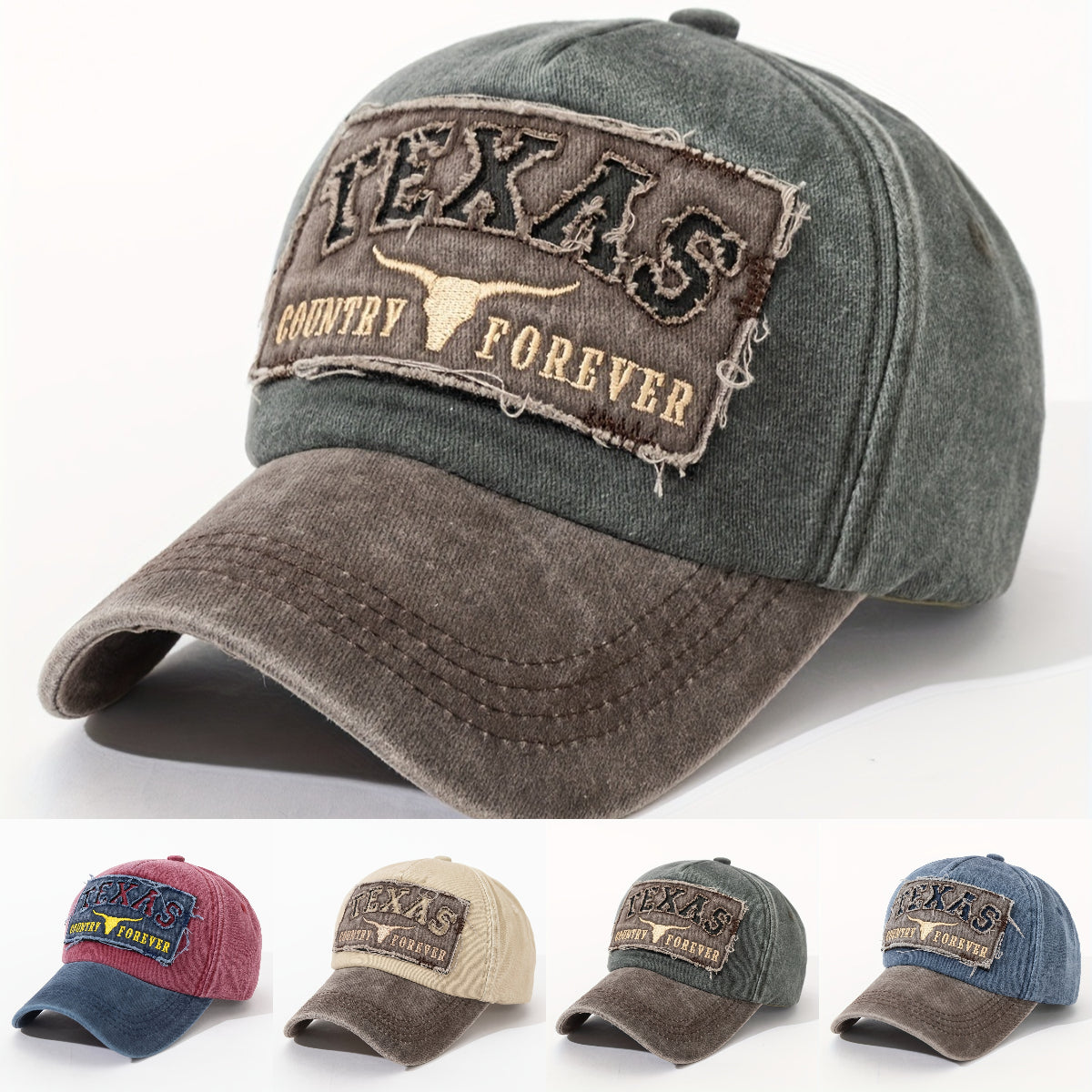 🐂🧢 Gorra de béisbol retro ajustable con cabeza de toro y letras bordadas