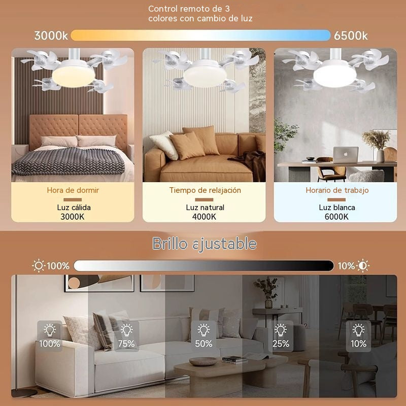 【50% de descuento en pedidos realizados hoy】Ventilador dron de cuatro aspas, bombilla E27 y mando a distancia