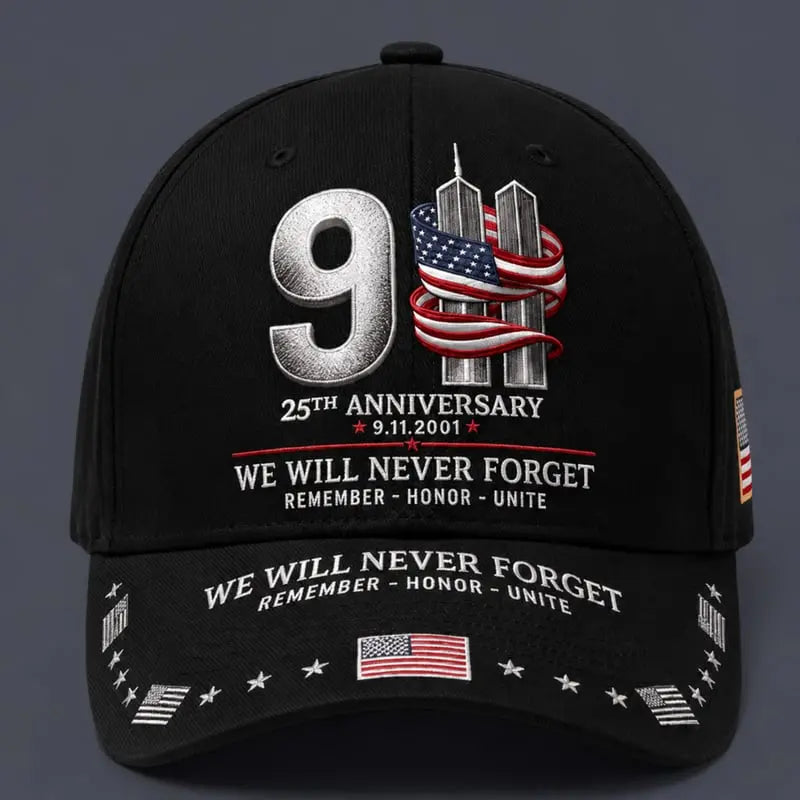 Gorra de béisbol conmemorativa del 25.º aniversario del 11-S: Nunca olvidaremos – Gorra conmemorativa patriótica unisex 🧢
