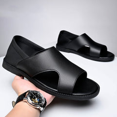 【38-44】Sandalias de verano 2025 para hombre de piel de vaca, transpirables, huecas, antideslizantes, informales