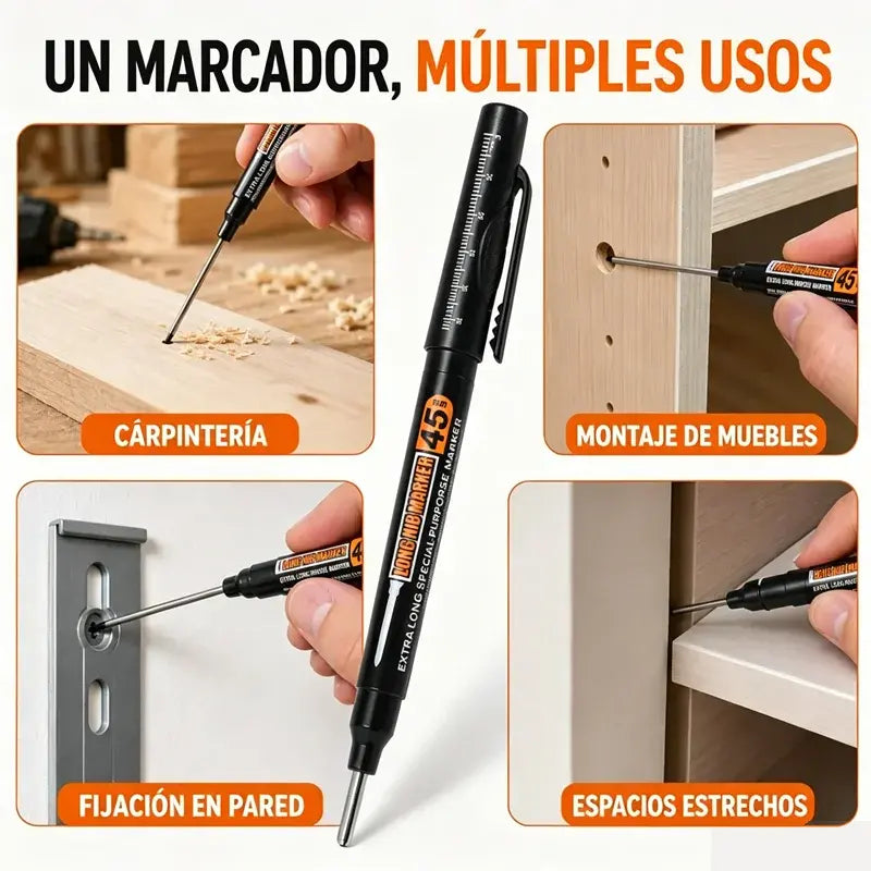 🖊️🔩【Juego de 10】Rotuladores de punta larga 45 mm para agujeros profundos – Recargables y reutilizables – Ideales para obra, azulejos y carpintería 🏗️✨