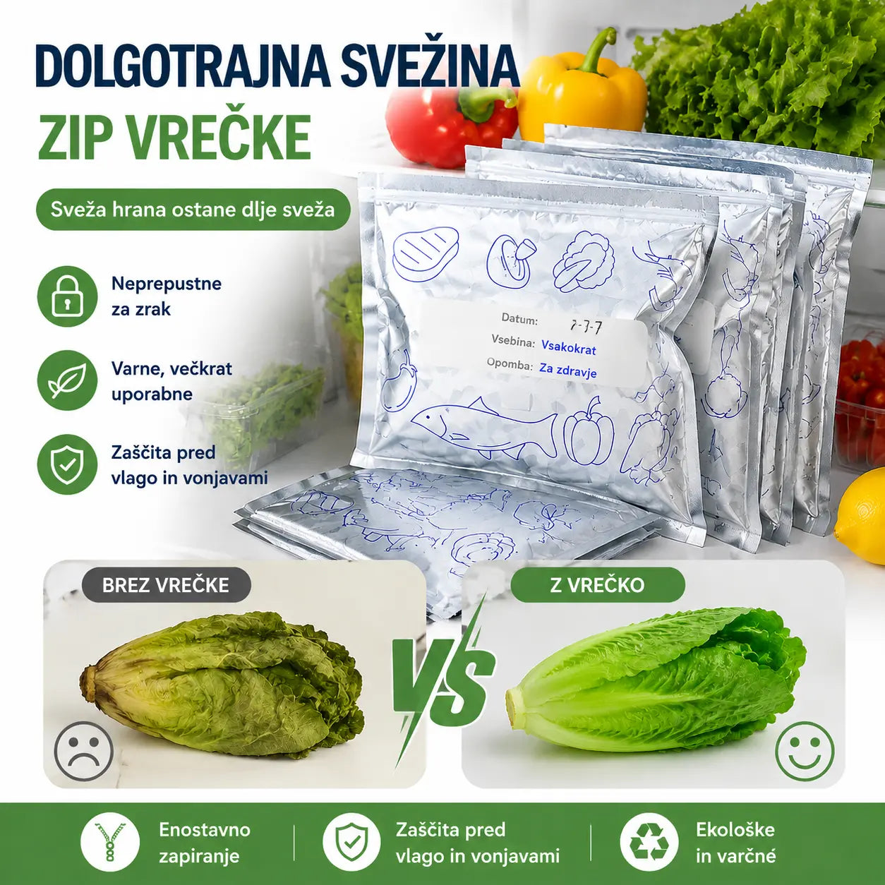 🔥🔥Skupaj 30 antibakterijskih vrečk iz aluminijaste folije, izjemno enostavnih za uporabo, za ohranjanje svežine.