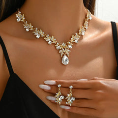 ✨✨Conjunto de collar y pendientes con colgante en forma de gota brillante