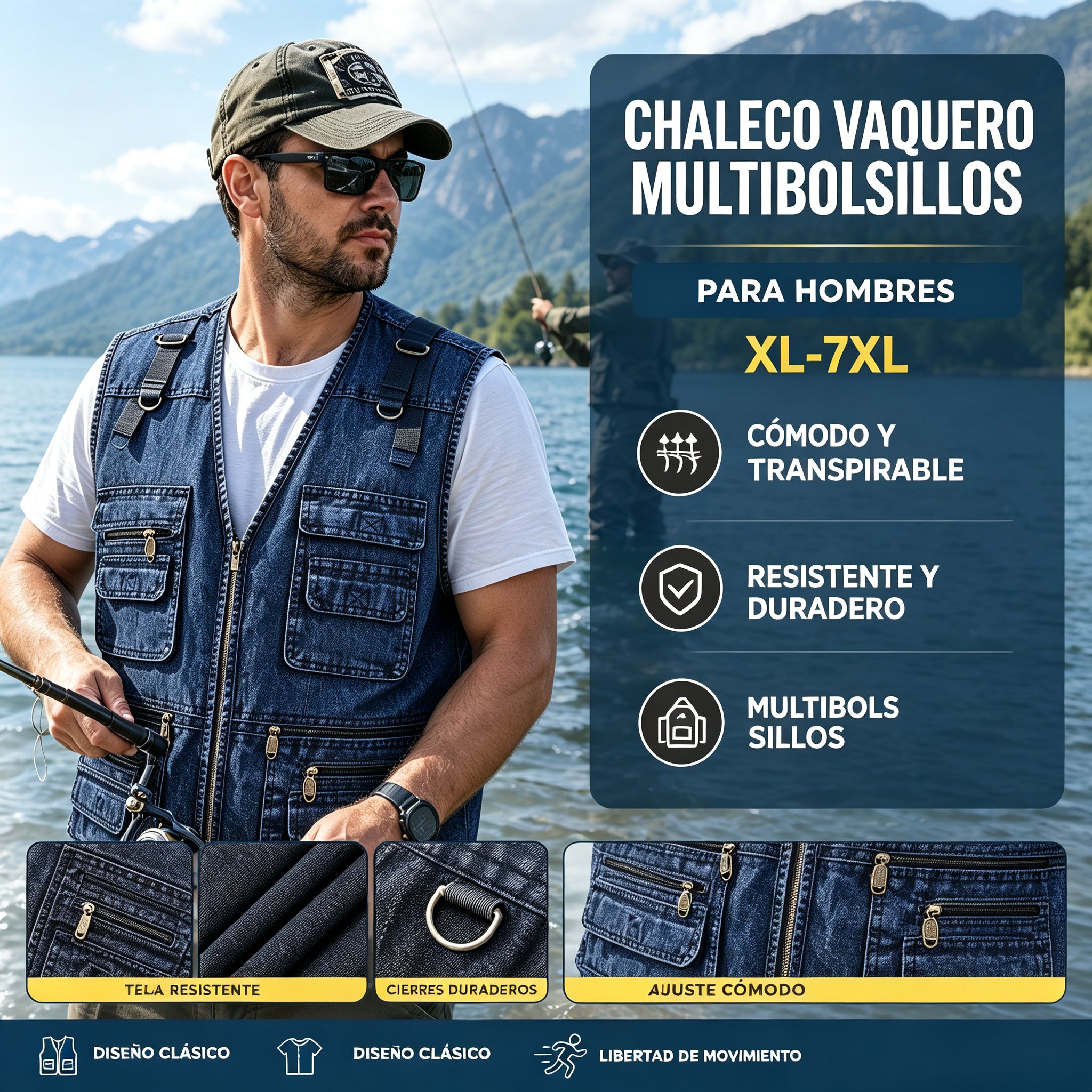 【XL-7XL】2026 Chaleco vaquero multibolsillos para hombr