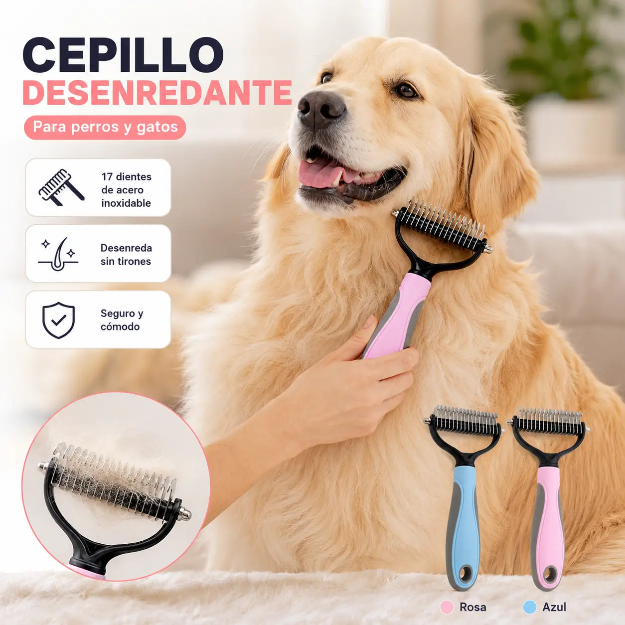 【Compre 1 y obtenga 1 gratis，2 piezas】Cepillo de doble cara para el aseo de mascotas y la eliminación de pelo