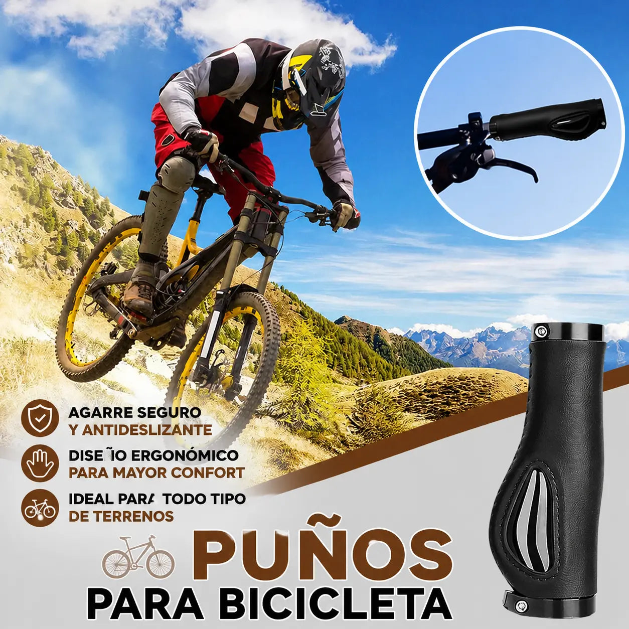 【¡AHORA CON UN 50% DE DESCUENTO!】1 par / 2 pares- Puños ergonómicos para manillar con apoyo para la palma de la mano: diseño de ala, doble bloqueo y TPR amortiguador.