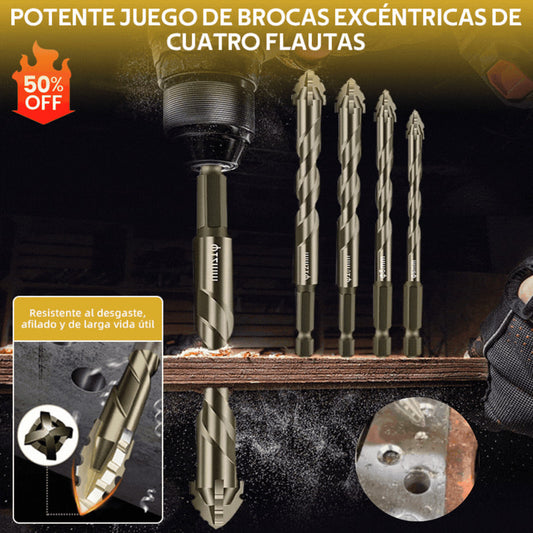 🔥6 piezas🔥Juego de brocas excéntricas de 4 flautas de alta resistencia-【4+5+6+8+10+12mm】