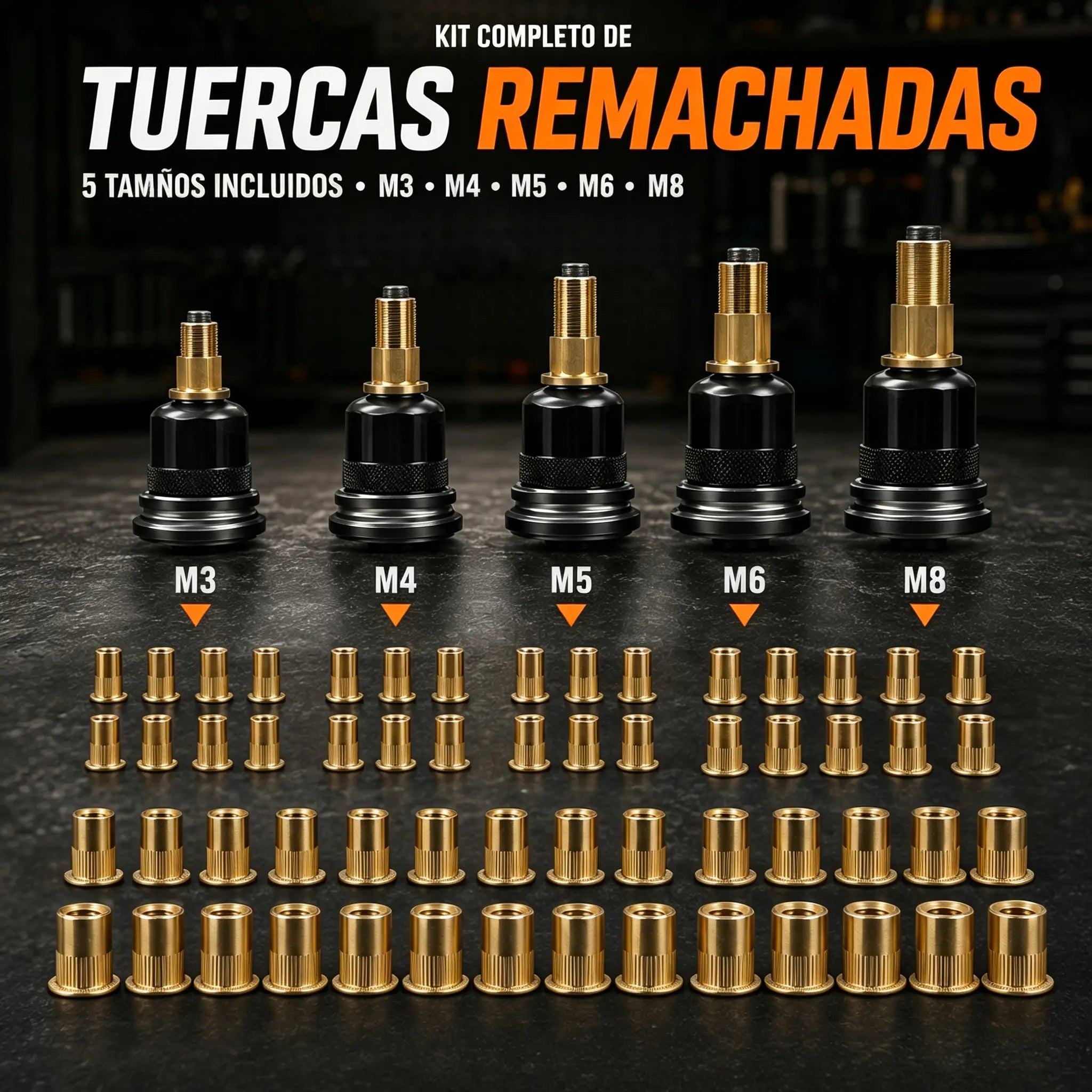 🔥 ÚLTIMO DÍA CON 50% DE DESCUENTO - 🔧 Kit completo para remaches roscados M3–M10 con taladro【55 unidades】