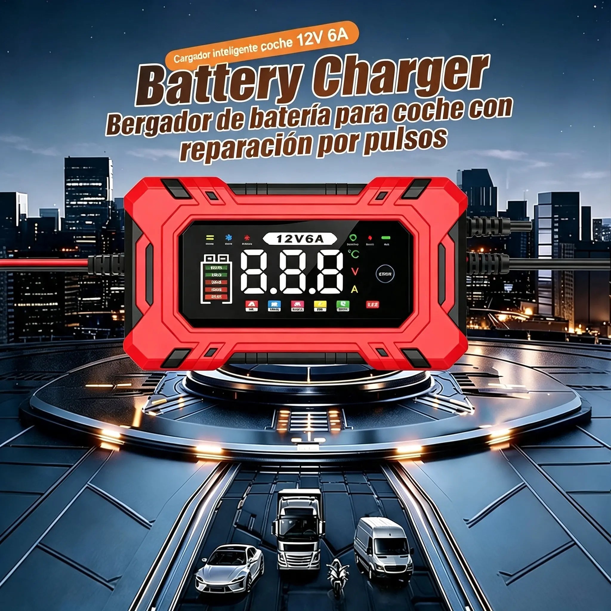 🔥🔋 Cargador de Batería Inteligente 12V 6A – Recarga Rápida y Reparación por Pulsos para Tu Coche ⚡🚗