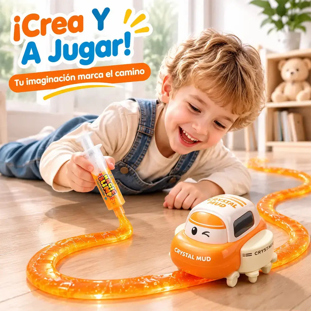 🚗🎨 Coche de Pista Automático con Slime, Juguete Interactivo que Sigue Líneas y Crea Circuitos Infinitos, Ideal para Regalo 🎁