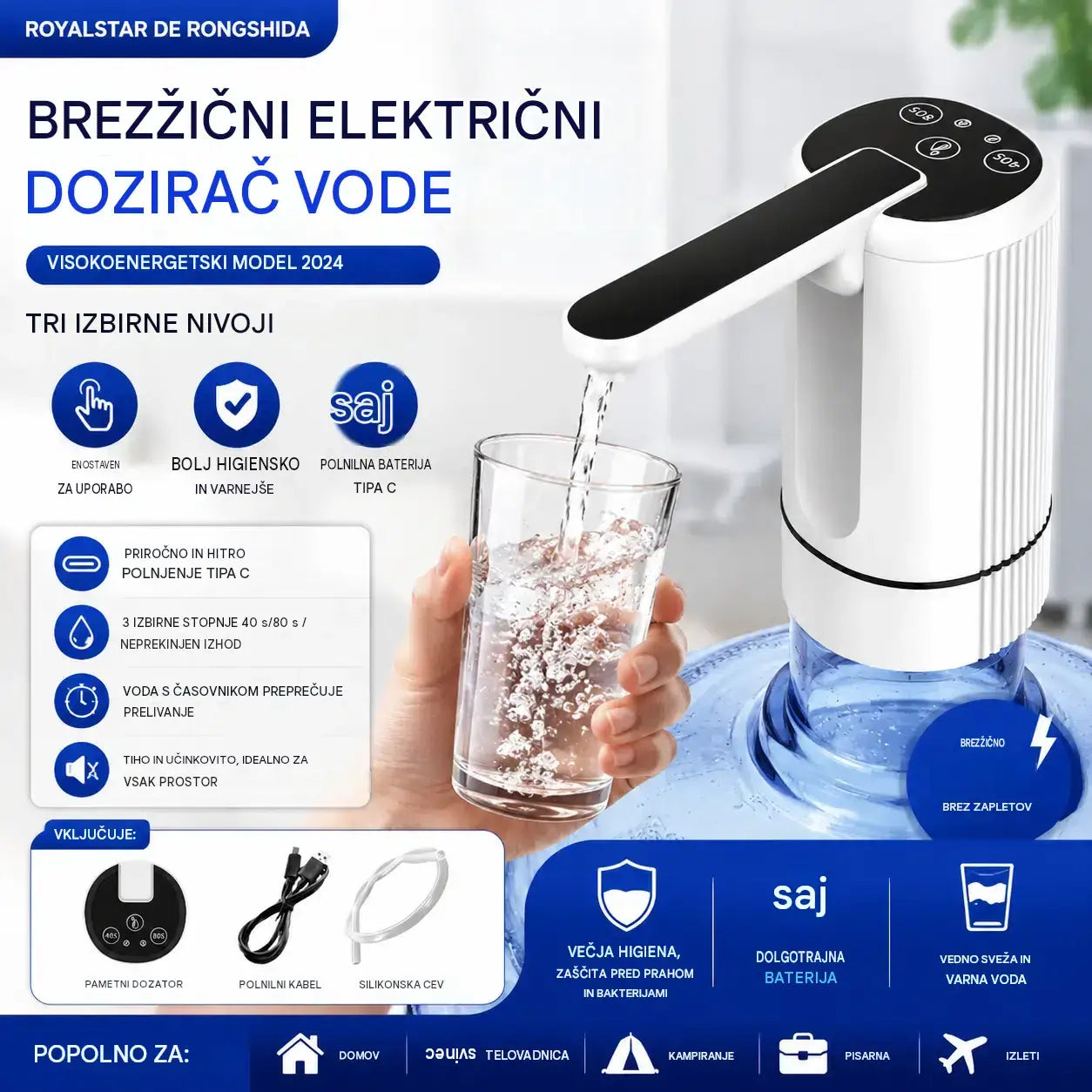 💧⚡Samosesalna električna črpalka za ustekleničeno vodo s 3 nastavljivimi časovniki.
