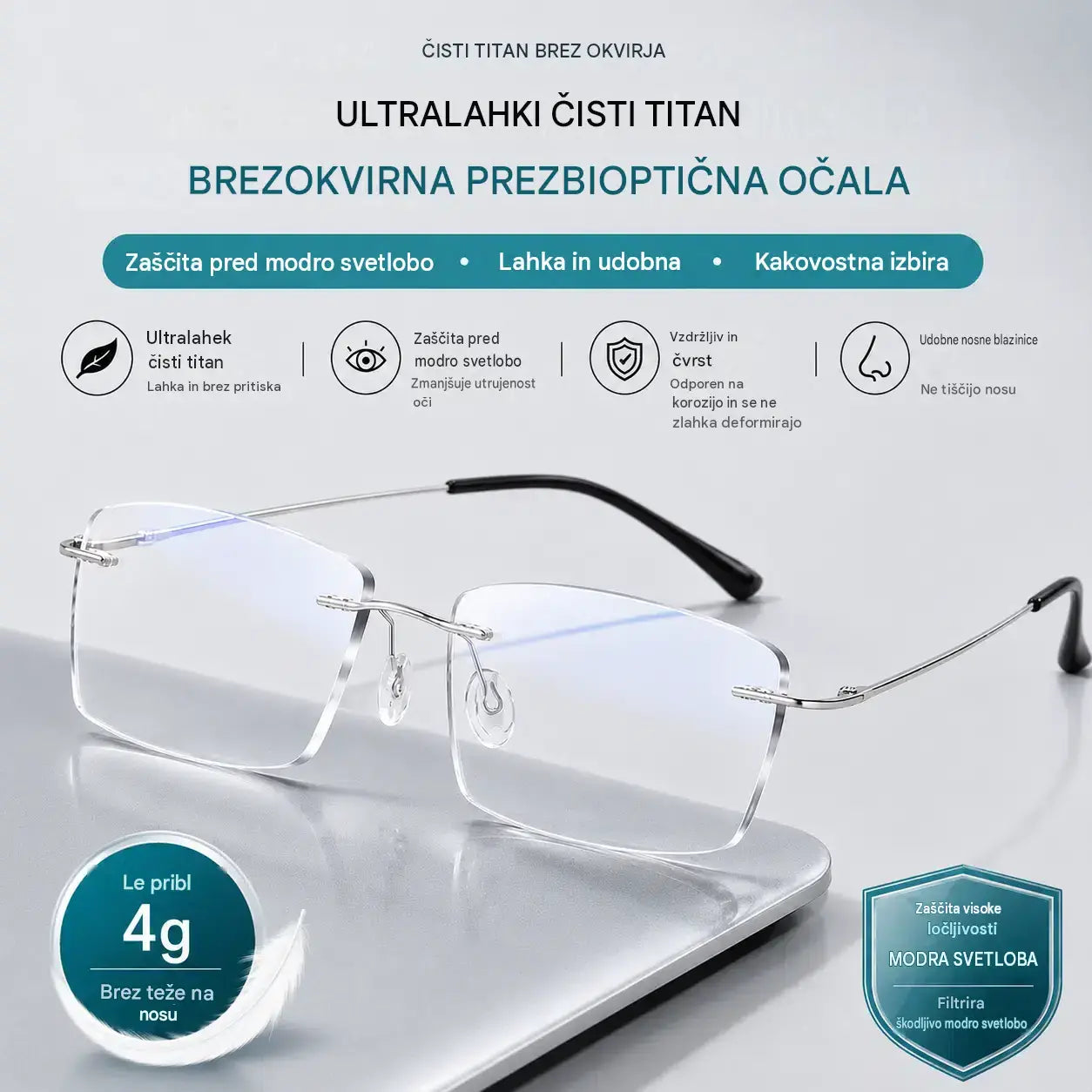 Visokokakovostna, ultralahka, brezokvirna, visokoločljivostna, profesionalna očala z zaščito pred modro svetlobo - unisex