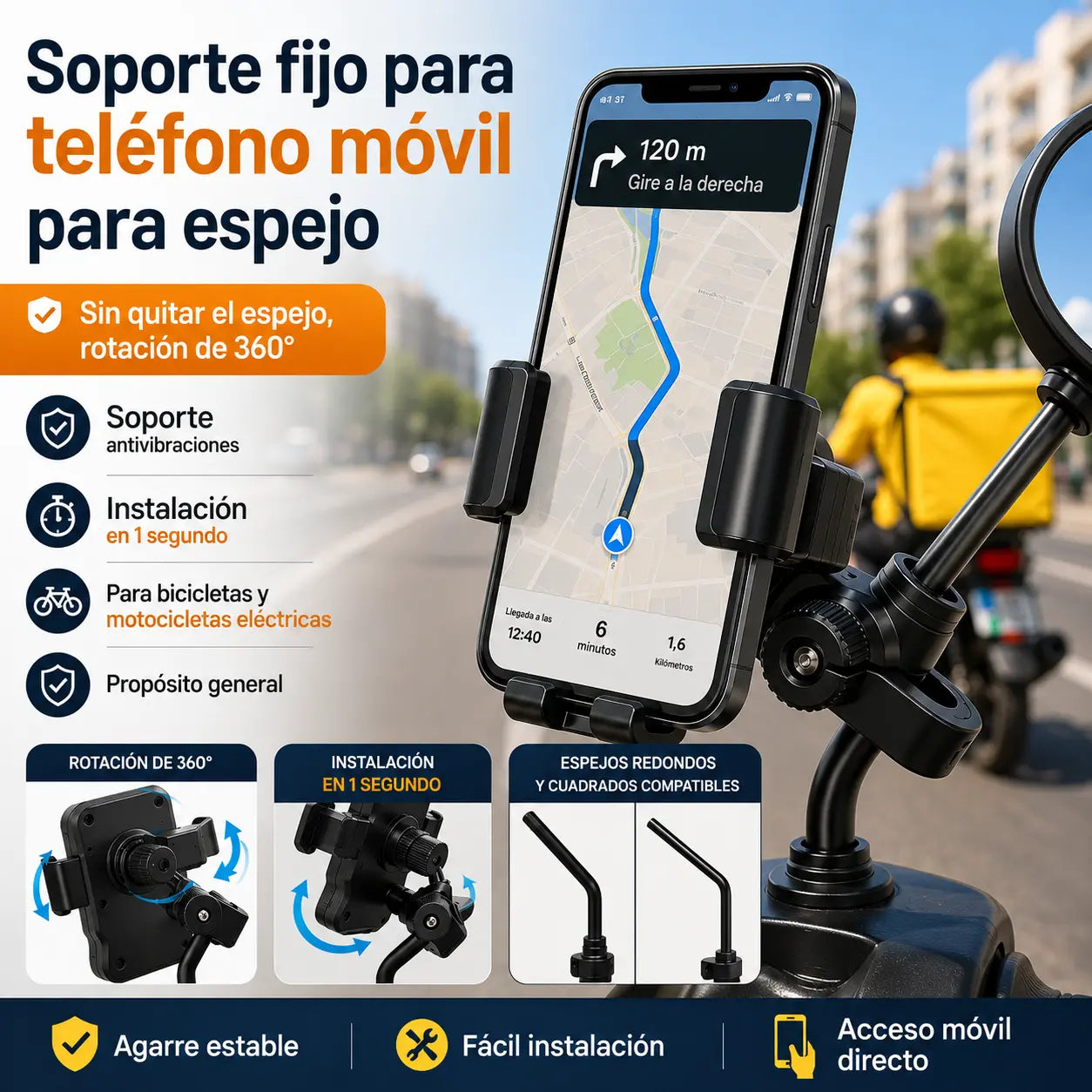 🚴 Soporte para teléfono de motocicleta con agarre seguro