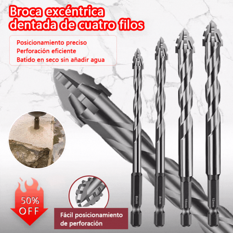 Juego de brocas excéntricas de 4 flautas de alta resistencia