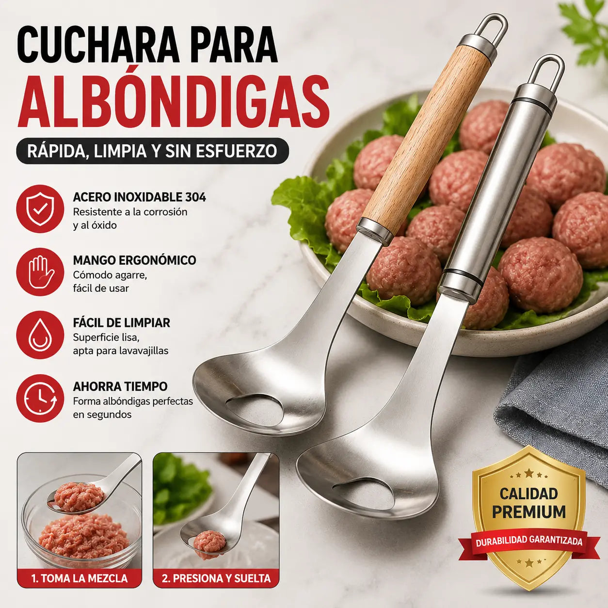 🍖 【2 darab】Húsgolyóformázó 304-es rozsdamentes acélból – ideális hús- és halkészítéshez, tökéletes otthoni főzéshez 🥄